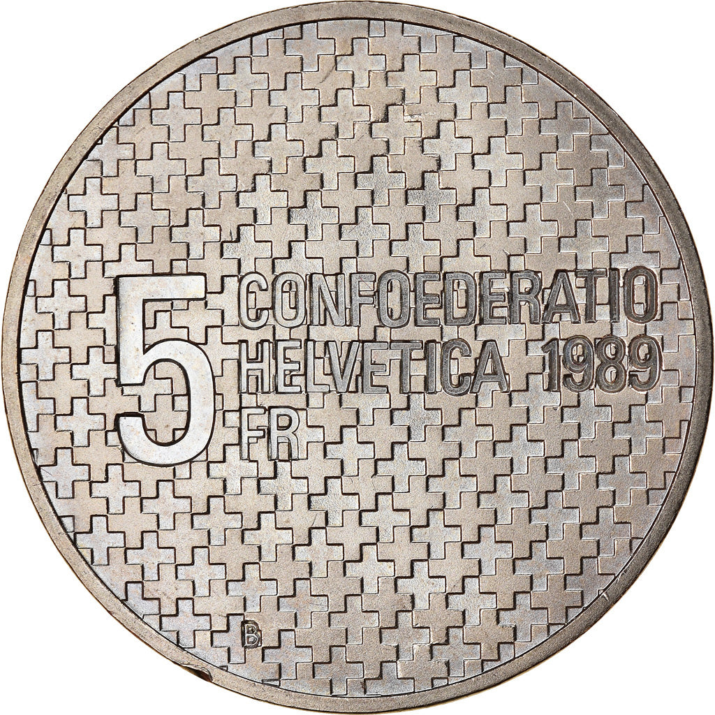 Coin, Switzerland, Général Guisan, 5 Francs, 1989, MS(63), Copper-nickel