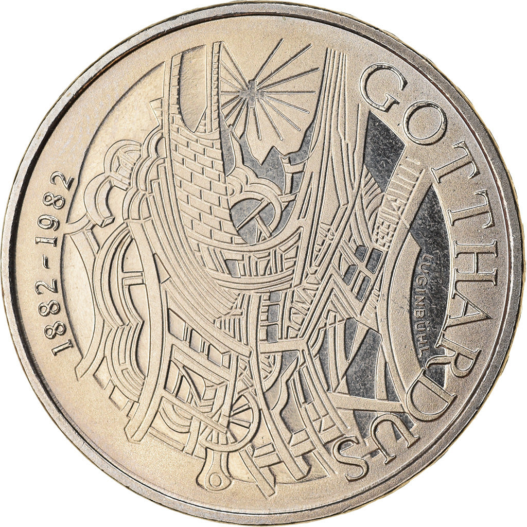 Coin, Switzerland, Train de Gotthard, 5 Francs, 1982, MS(63), Copper-nickel