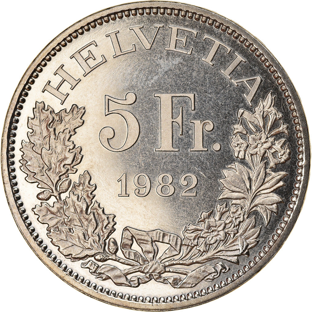 Coin, Switzerland, Train de Gotthard, 5 Francs, 1982, MS(63), Copper-nickel