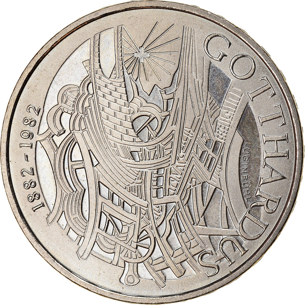Coin, Switzerland, Train de Gotthard, 5 Francs, 1982, MS(63), Copper-nickel