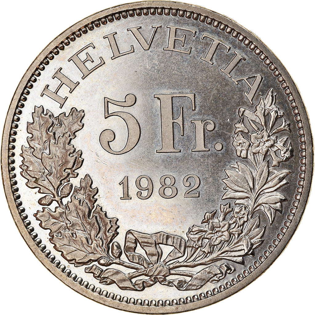 Coin, Switzerland, Train de Gotthard, 5 Francs, 1982, MS(63), Copper-nickel