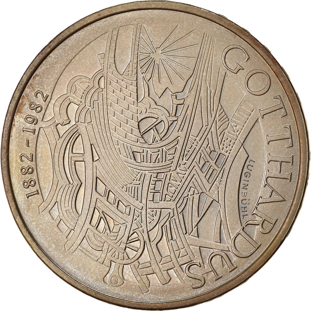 Coin, Switzerland, Train de Gotthard, 5 Francs, 1982, MS(63), Copper-nickel