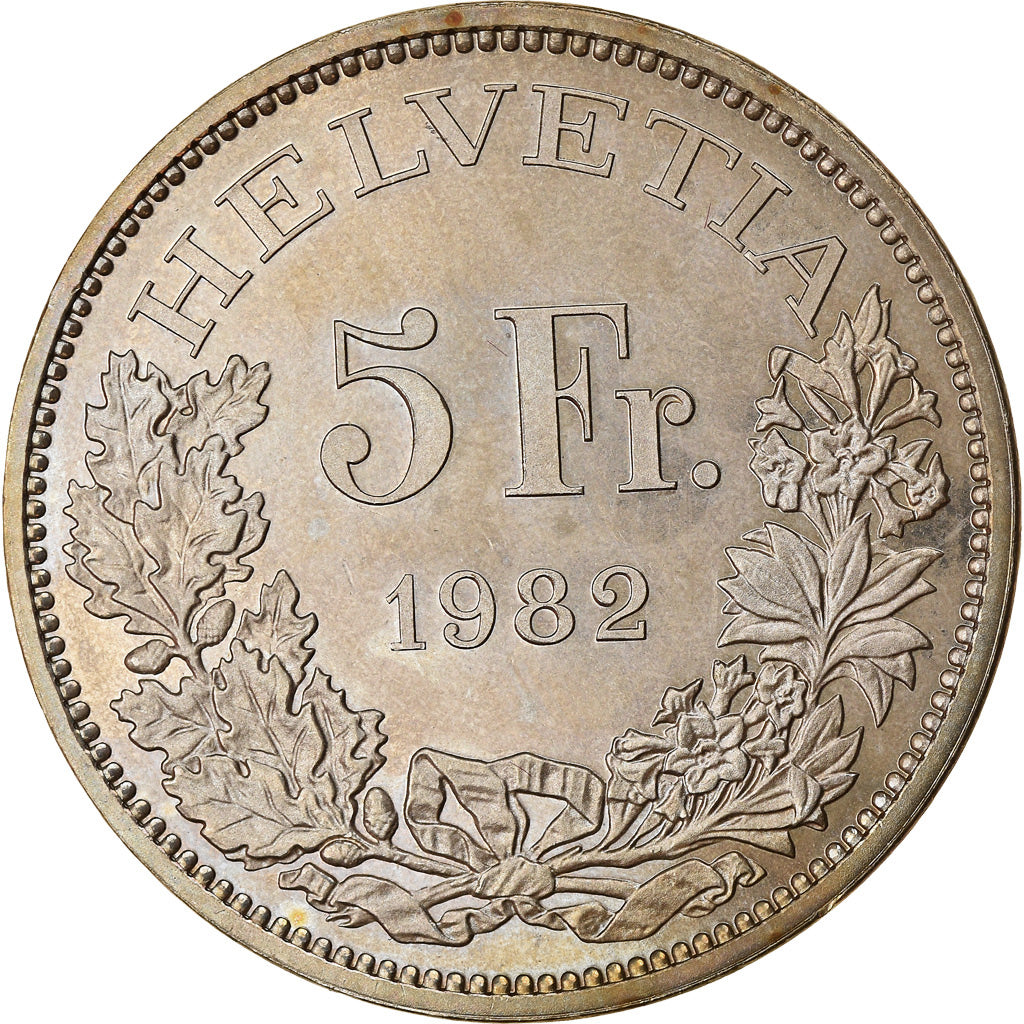 Coin, Switzerland, Train de Gotthard, 5 Francs, 1982, MS(63), Copper-nickel