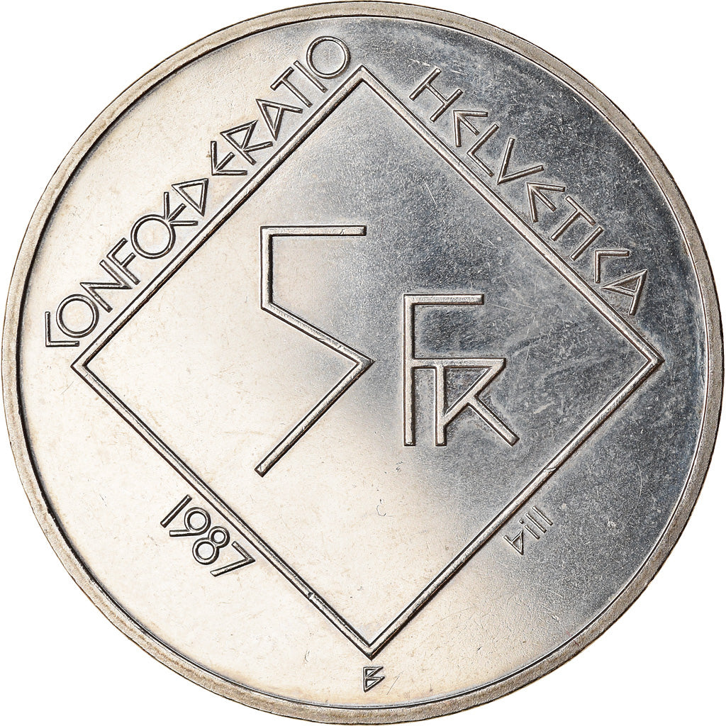 Moneta, Svizzera, Le Corbusier, 5 Francs, 1987, SPL, Rame-nichel