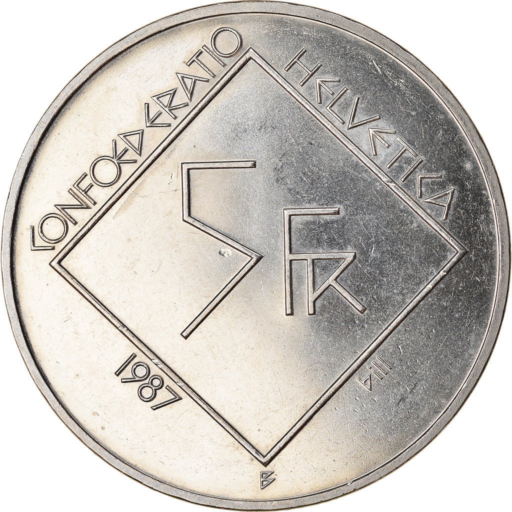 Moneta, Svizzera, Le Corbusier, 5 Francs, 1987, SPL, Rame-nichel
