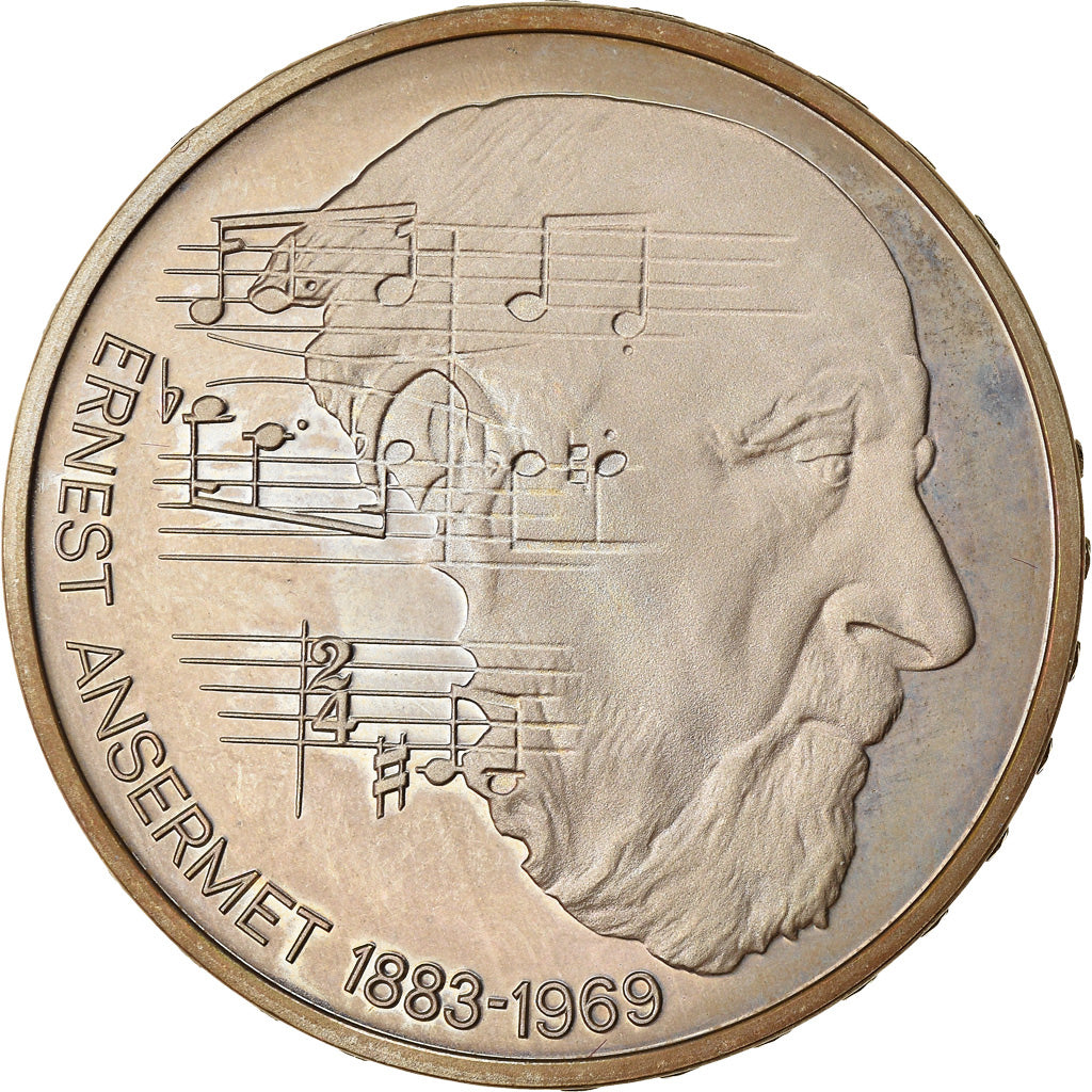 Moeda, Suíça, Ernest Ansermet, 5 Francs, 1983, MS(63), Cobre-níquel