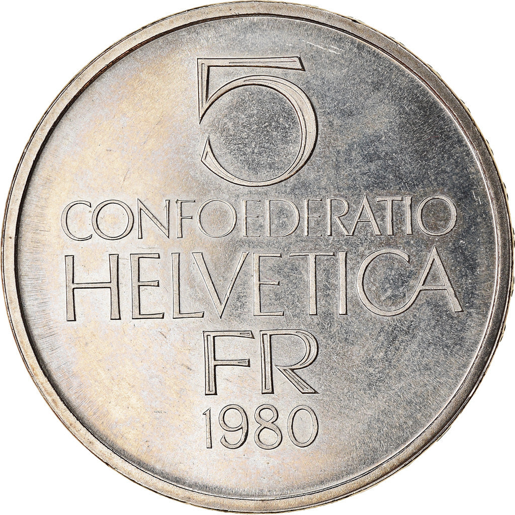 Coin, Switzerland, Ferdinand Hodler, 5 Francs, 1980, MS(63), Copper-nickel