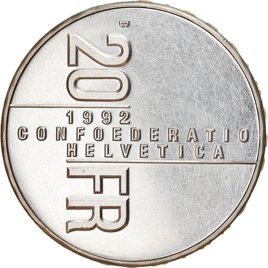 Moneda, Suiza, Gertrud Kurz, 20 Francs, 1992, SC, Plata