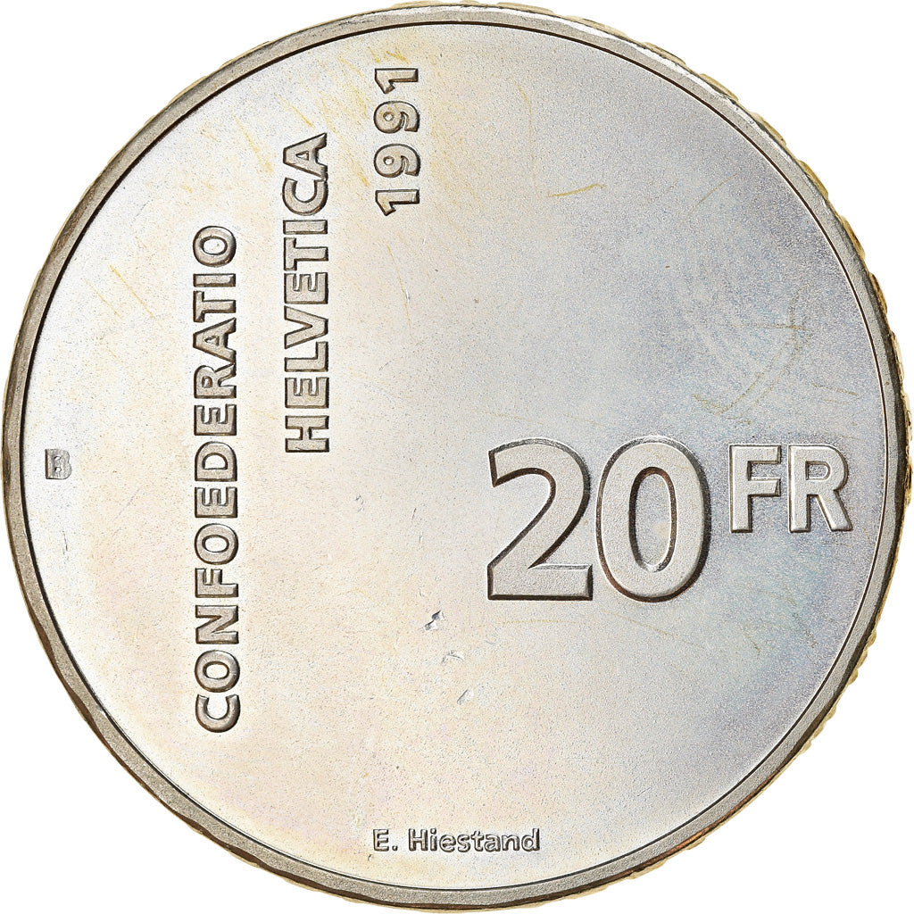 Münze, Schweiz, 700 ans de la Confédération, 20 Francs, 1991, UNZ, Silber