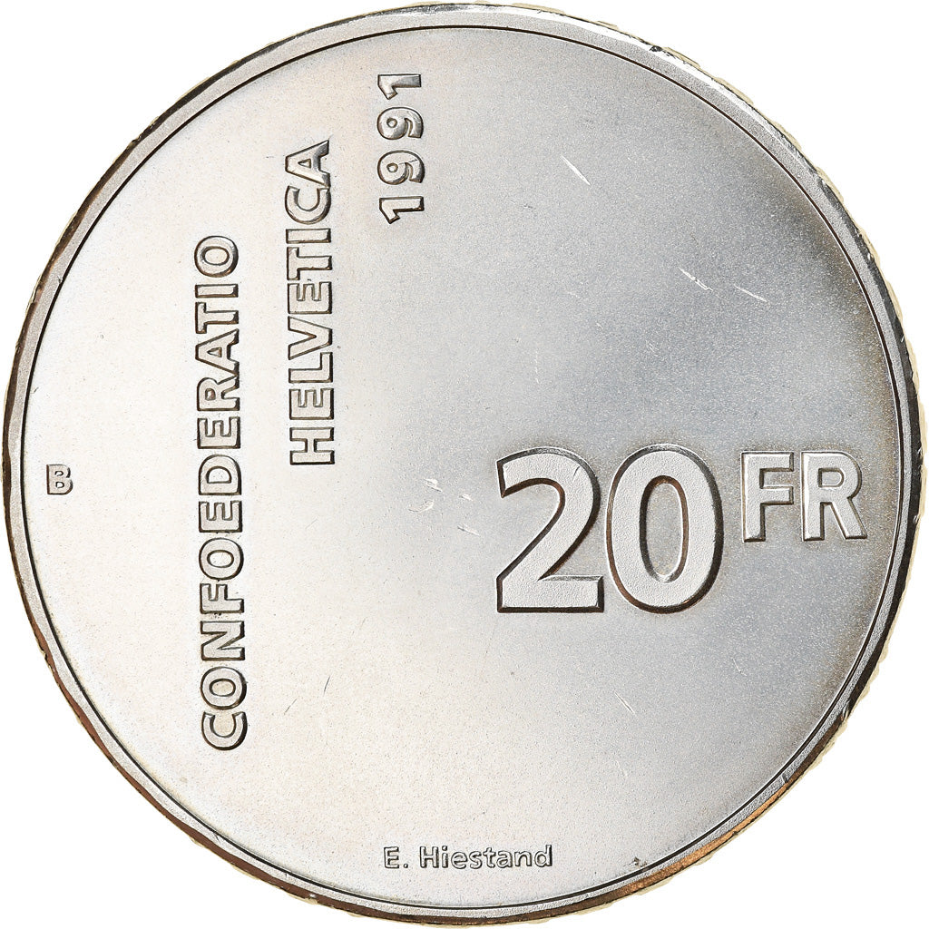 Münze, Schweiz, 700 ans de la Confédération, 20 Francs, 1991, UNZ, Silber