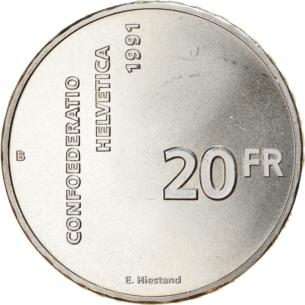 Münze, Schweiz, 700 ans de la Confédération, 20 Francs, 1991, UNZ, Silber