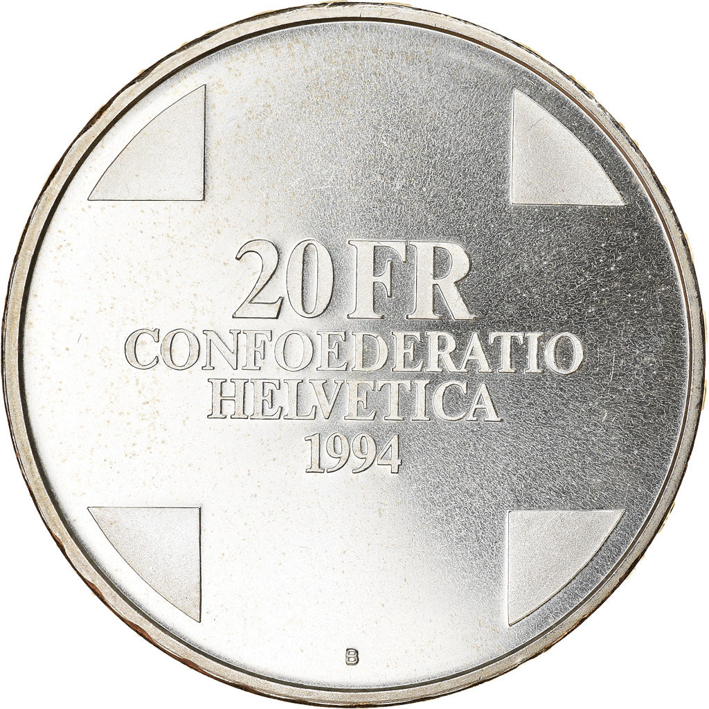 Moeda, Suíça, Pont du Diable, 20 Francs, 1994, Proof, MS(63), Prata