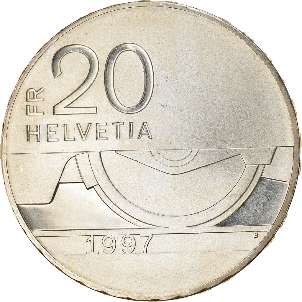 Münze, Schweiz, 150 ans rail suisse, 20 Francs, 1997, Proof, UNZ, Silber