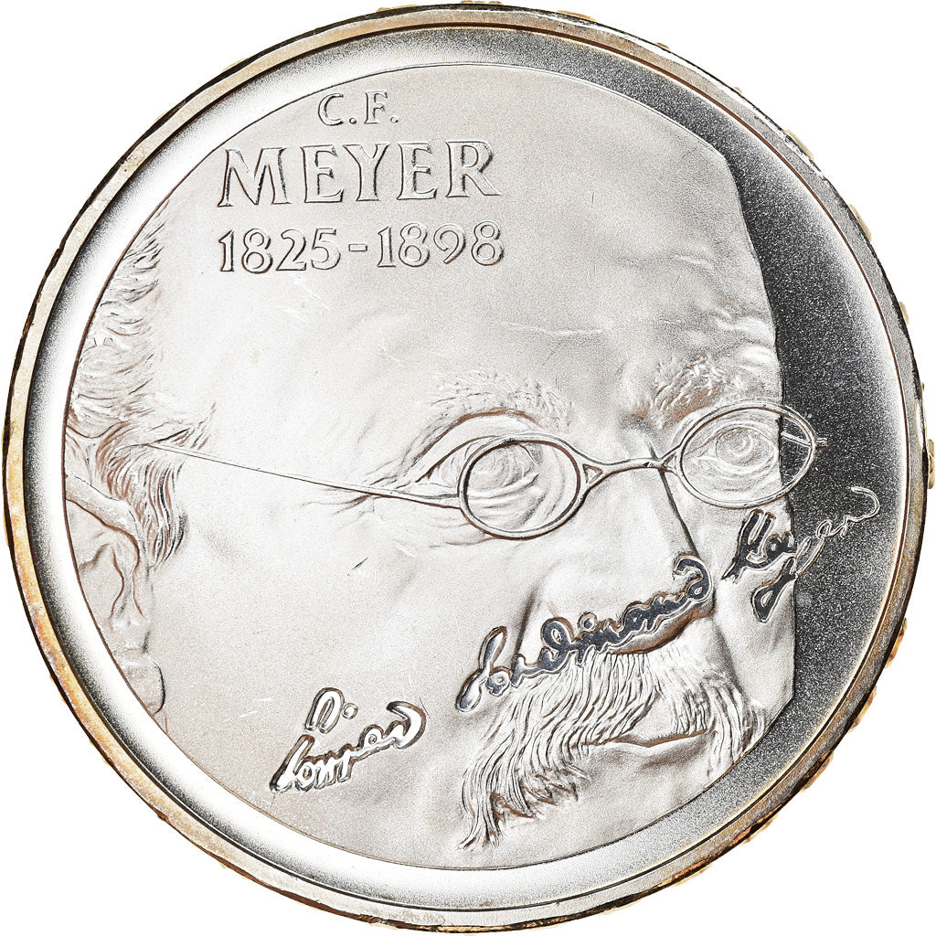 Moneta, Svizzera, Conrad Ferdinand Meyer, 20 Francs, 1998, Proof, SPL, Argento