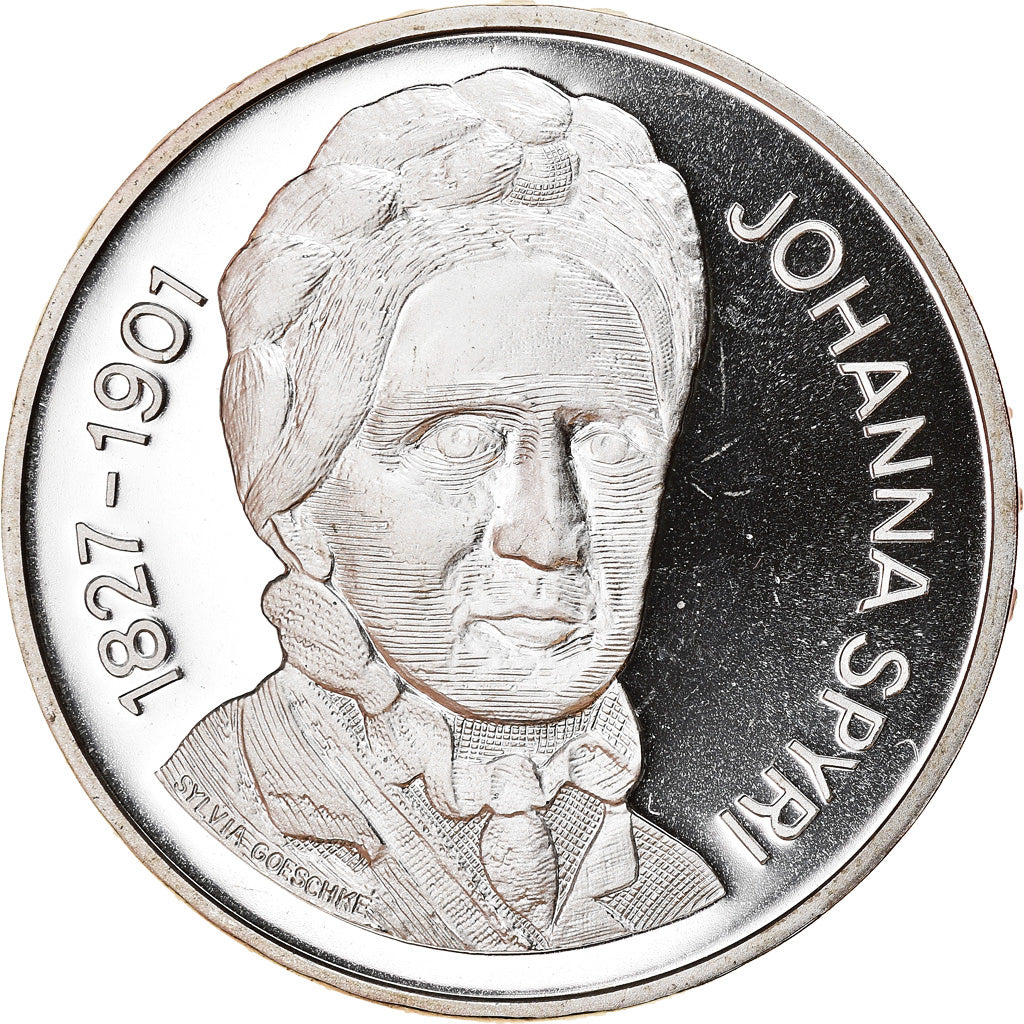 Münze, Schweiz, Johanna Spyri, 20 Francs, 2001, Proof, UNZ, Silber