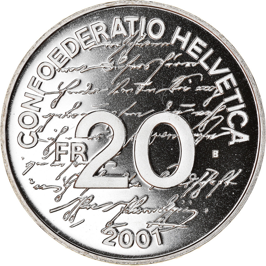Münze, Schweiz, Johanna Spyri, 20 Francs, 2001, Proof, UNZ, Silber