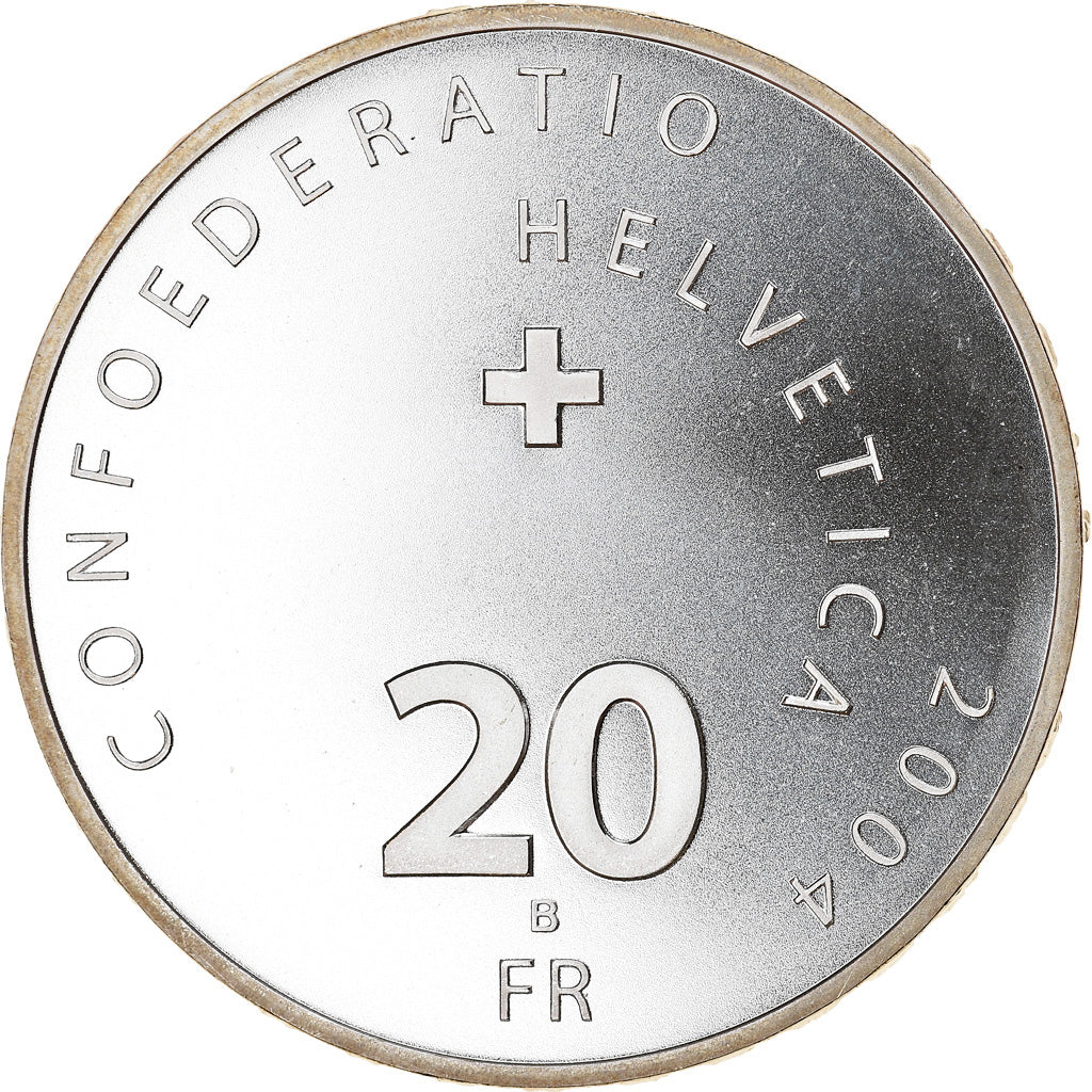 Münze, Schweiz, Châteaux de Bellinzone, 20 Francs, 2004, Proof, UNZ, Silber