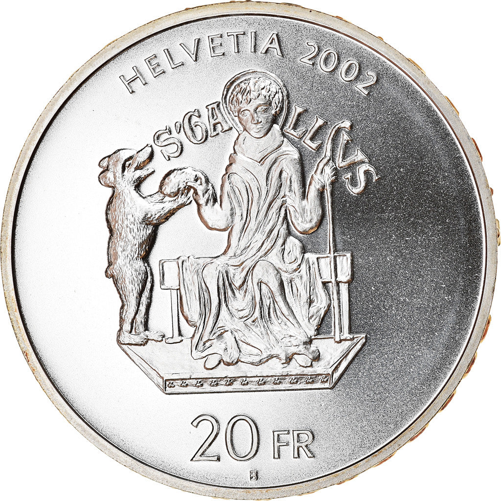 Moneta, Svizzera, Couvent de Saint-Gall, 20 Francs, 2002, Proof, SPL, Argento