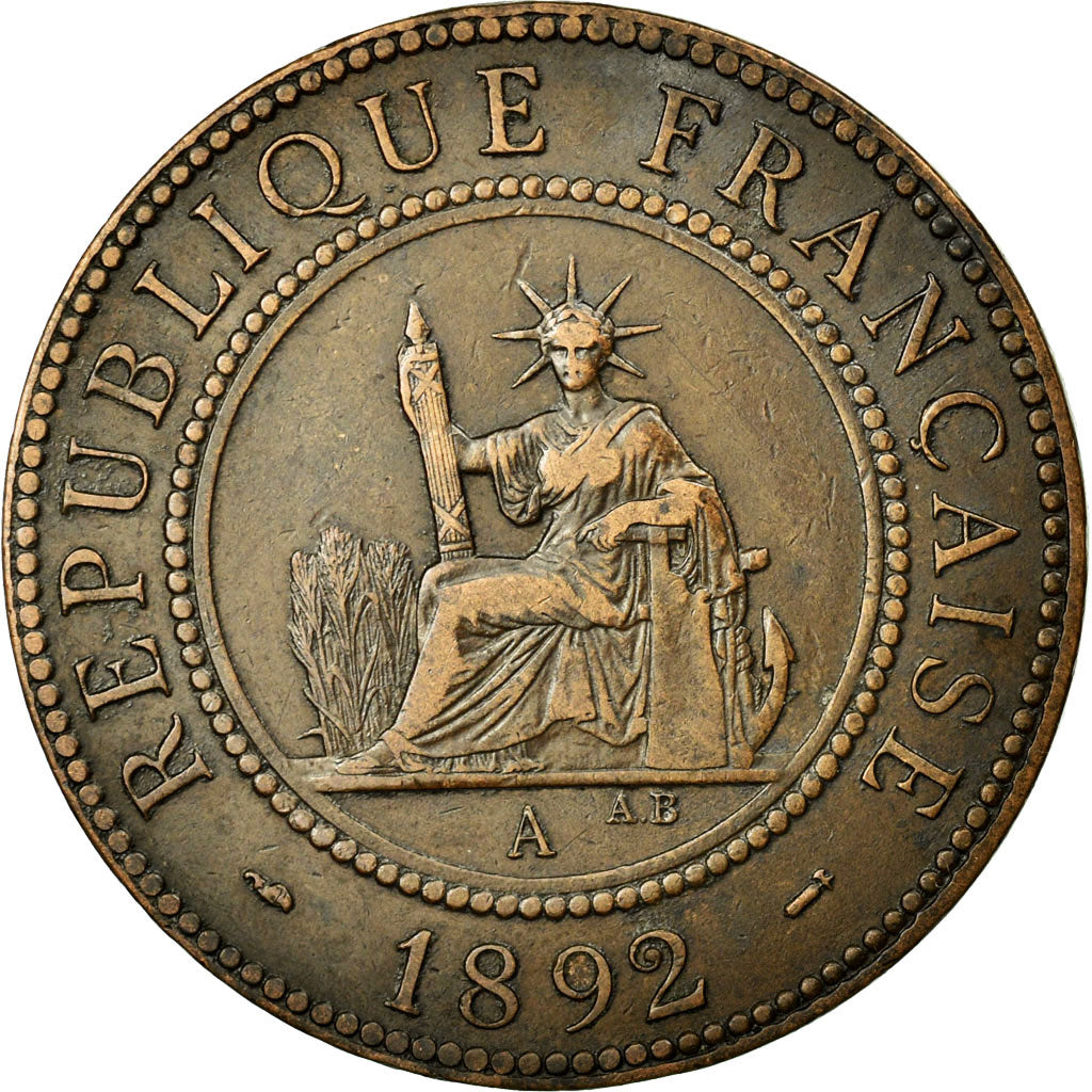 Coin, French Indochina, Cent, 1892, Paris, EF(40-45), Bronze, KM:1, Lecompte:43