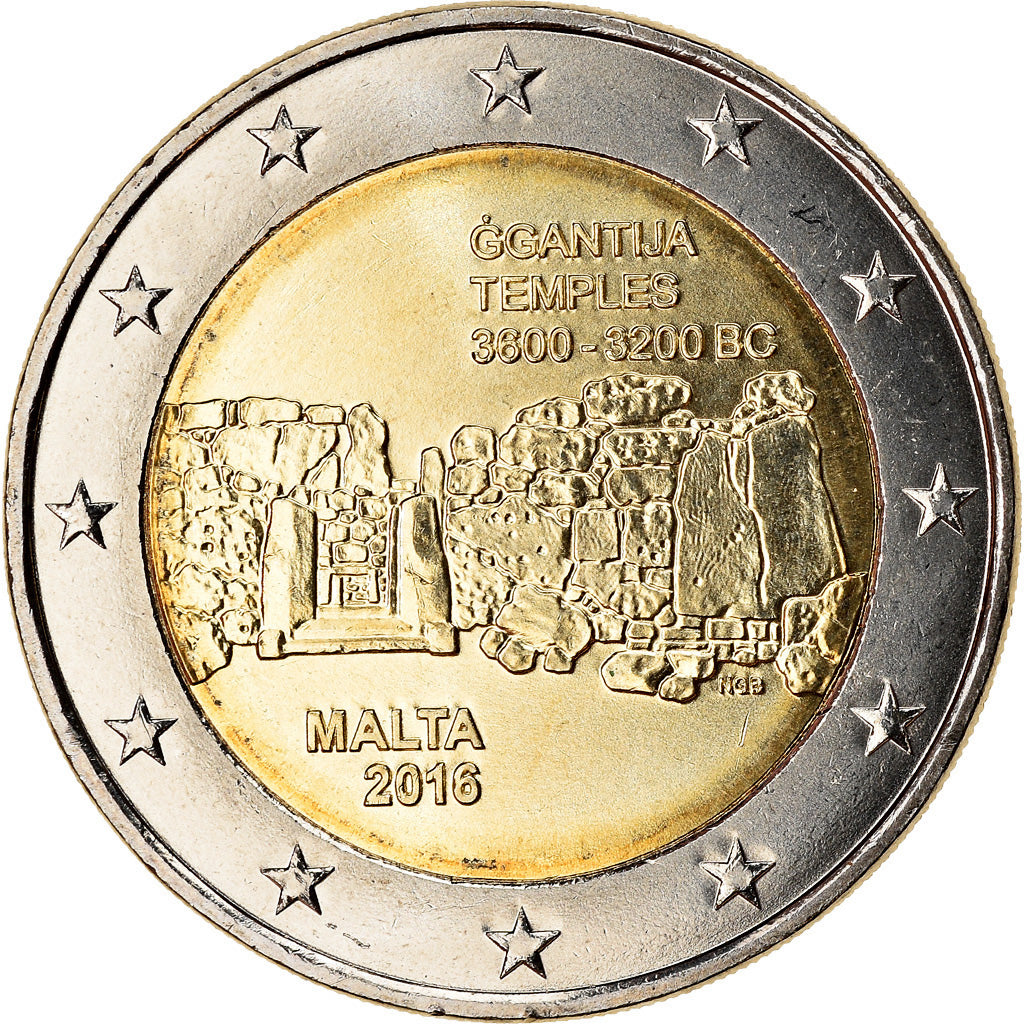 Malta, 2 Euro, Temples, 2016, MS(63), Bi-Metallic
