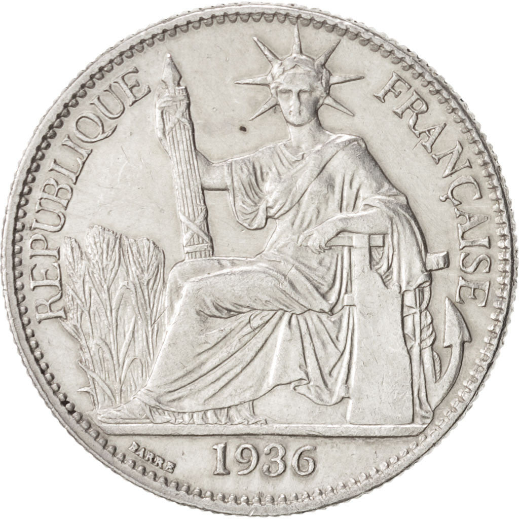 FRENCH INDO-CHINA, 50 Cents, 1936, Paris, KM #4a.2, AU(55-58), Silver, Lecompte.