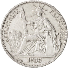 FRENCH INDO-CHINA, 50 Cents, 1936, Paris, KM #4a.2, AU(55-58), Silver, Lecompte.