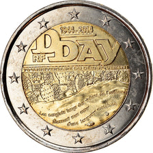 France, 2 Euro, D-Day, 2014, MS(63), Bi-Metallic