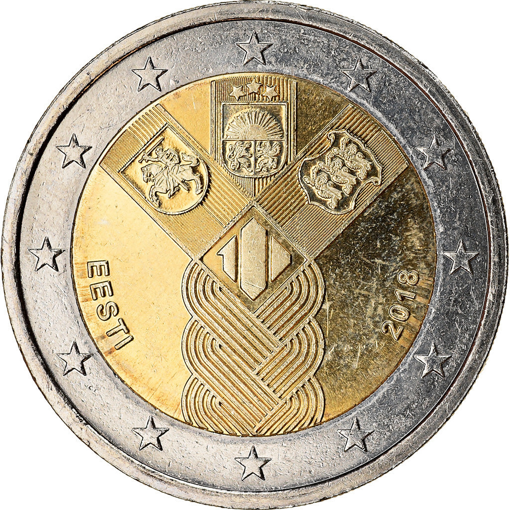 Estonia, 2 Euro, Indépendance des Pays-baltes, 2018, MS(63), Bi-Metallic
