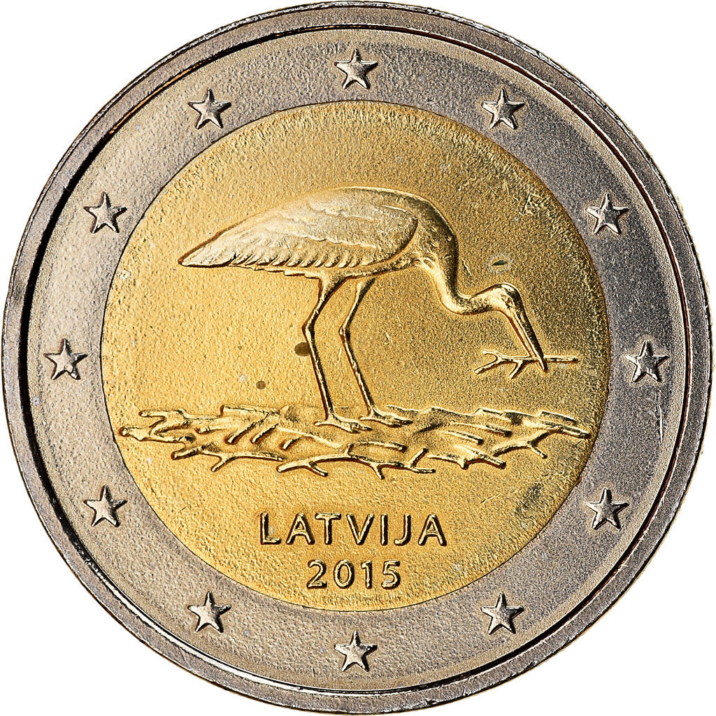 Latvia, 2 Euro, Cigogne, 2015, MS(63), Bi-Metallic