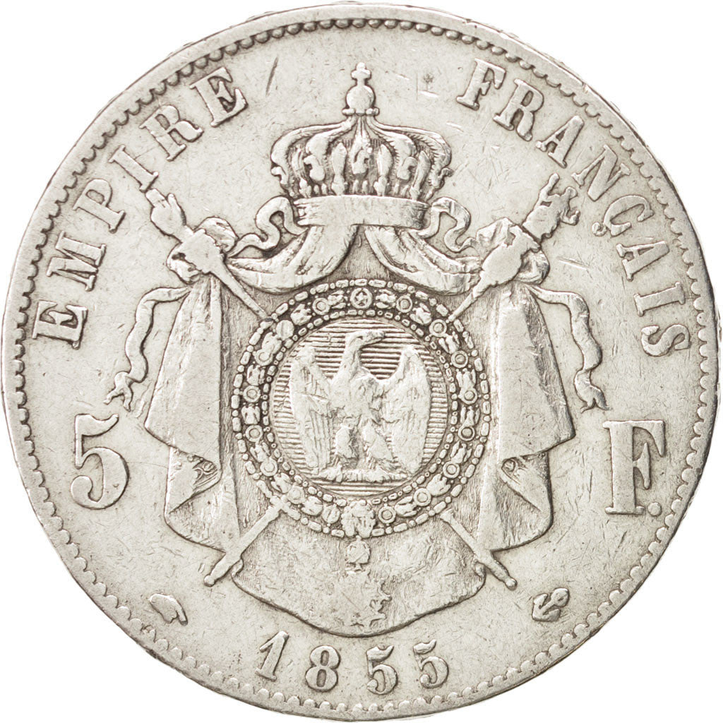 FRANCE Napoléon III 5 Francs 1855 Paris KM:782.1 VF(20-25) Silver Gadoury:734