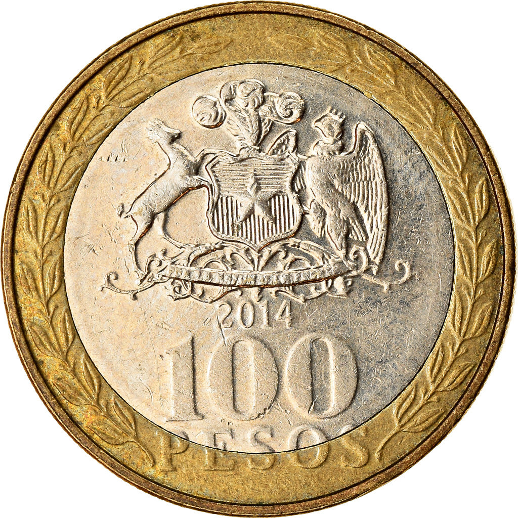 Moneda, Chile, 100 Pesos, 2014, MBC, Bimetálico