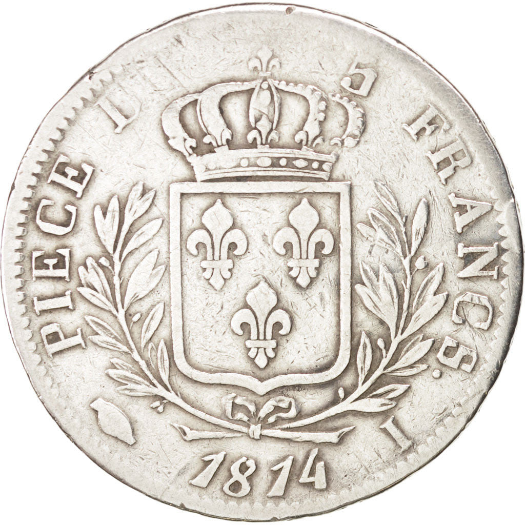 FRANCE Louis XVIII 5 Francs 1814 Limoges KM:702.6 VF(20-25) Silver Gadoury:591