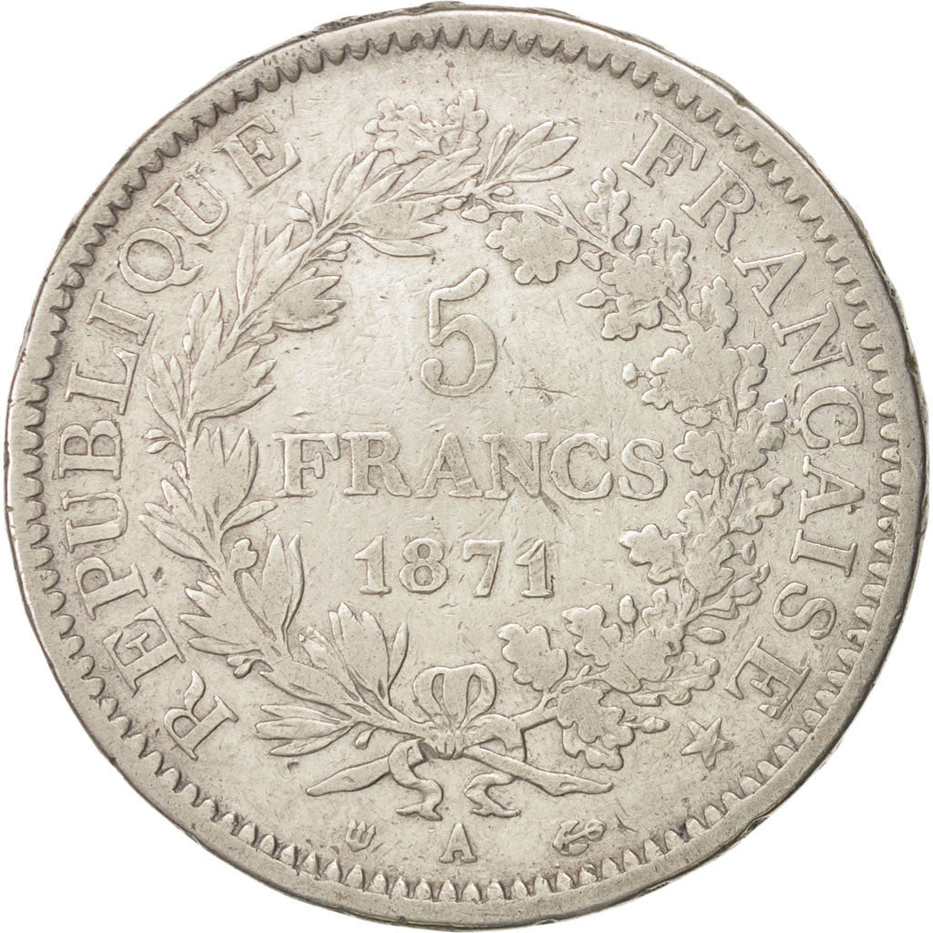 FRANCE Hercule 5 Francs 1871 Paris KM:823 VF(30-35) Silver