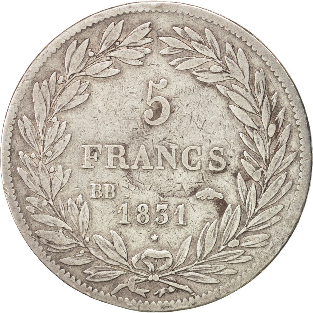 FRANCE Louis-Philippe 5 Francs 1831 Strasbourg KM:735.3 VF(30-35) Silver Gad...