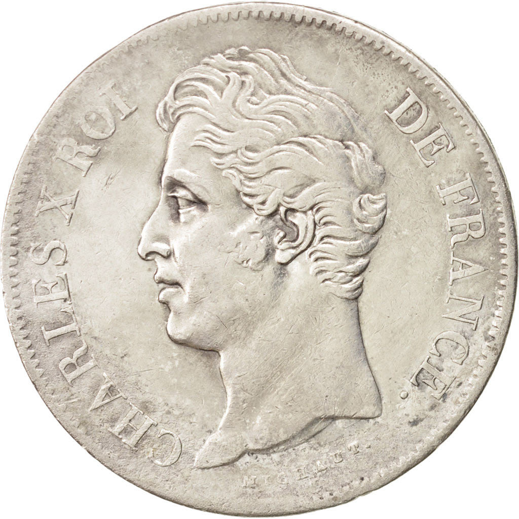 Coin, France, Charles X, 5 Francs, 1827, Marseille, EF(40-45), Silver