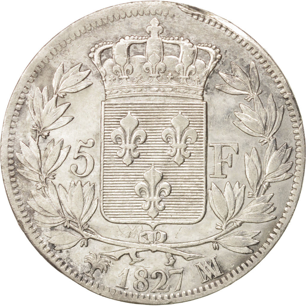 Coin, France, Charles X, 5 Francs, 1827, Marseille, EF(40-45), Silver