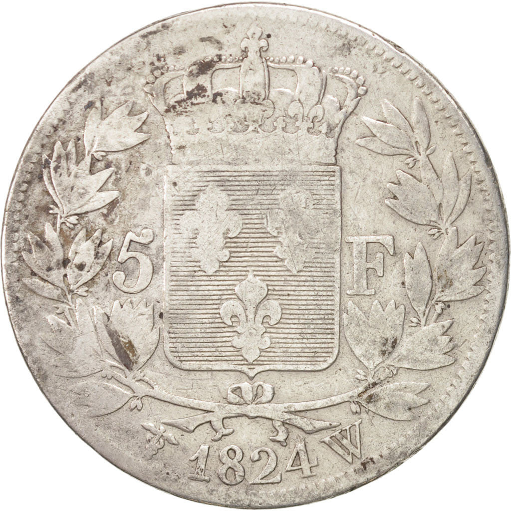 FRANCE Louis XVIII 5 Francs 1824 Lille KM:711.13 VF(20-25) Silver Gadoury:614