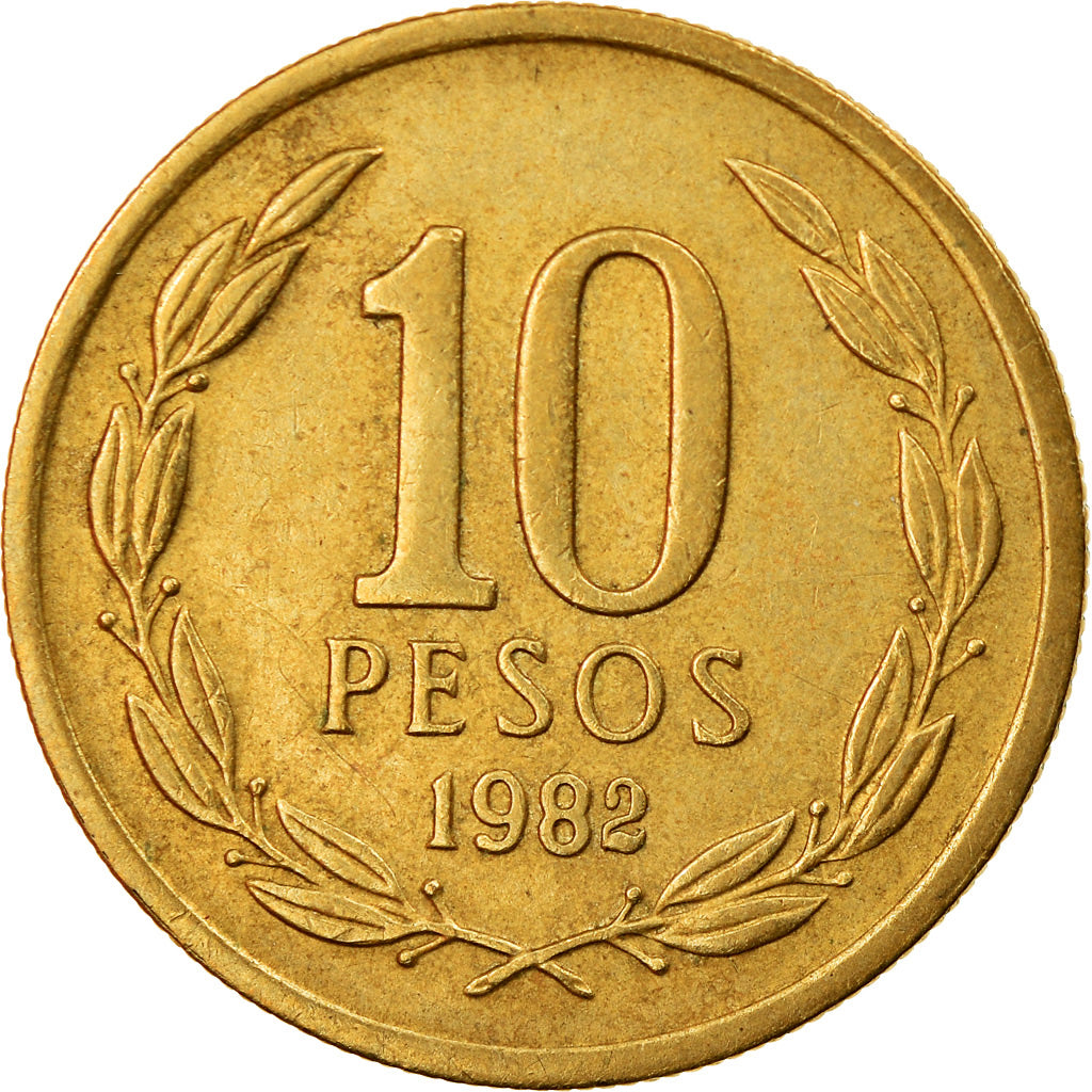 Moneda, Chile, 10 Pesos, 1982, Santiago, MBC, Aluminio - bronce, KM:218.1