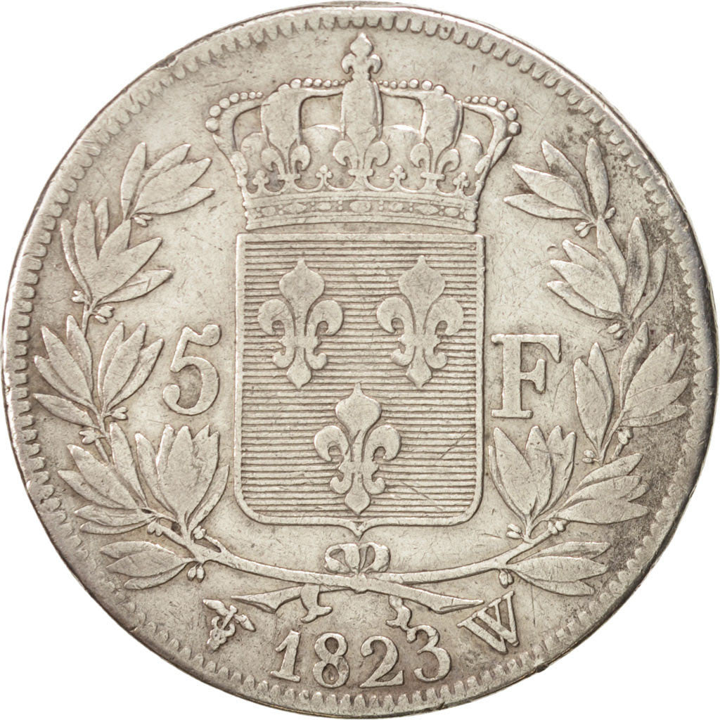 Moneta, Francia, Louis XVIII, Louis XVIII, 5 Francs, 1823, Lille, MB+, Argento