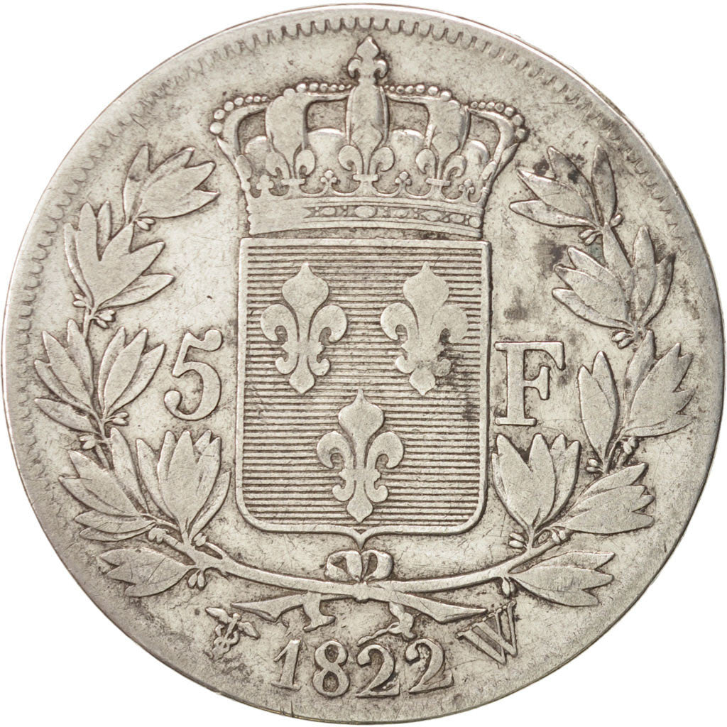 Coin, France, Louis XVIII, Louis XVIII, 5 Francs, 1822, Lille, VF(30-35)