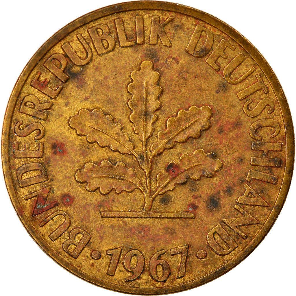 Coin, GERMANY - FEDERAL REPUBLIC, 10 Pfennig, 1967, Hambourg, EF(40-45), Brass