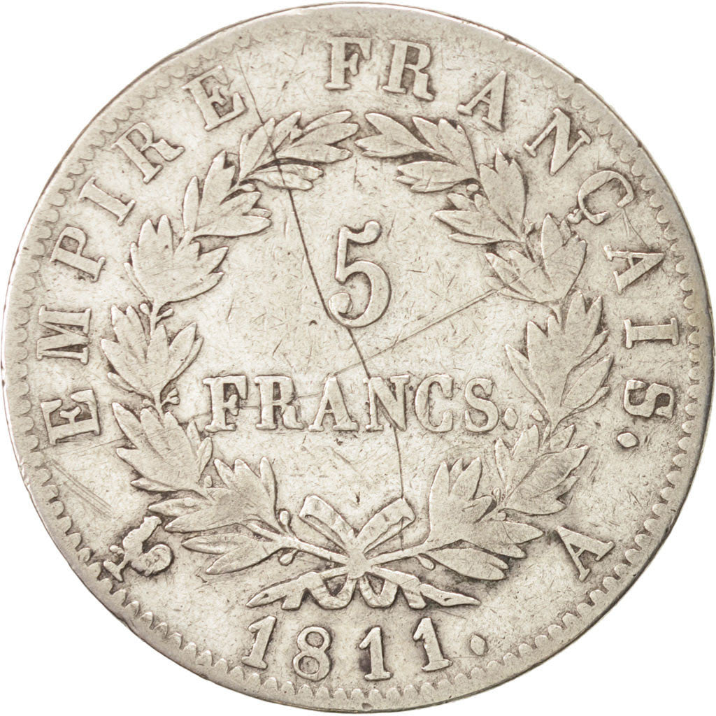Coin, France, Napoléon I, 5 Francs, 1811, Paris, VF(30-35), Silver, KM:694.1
