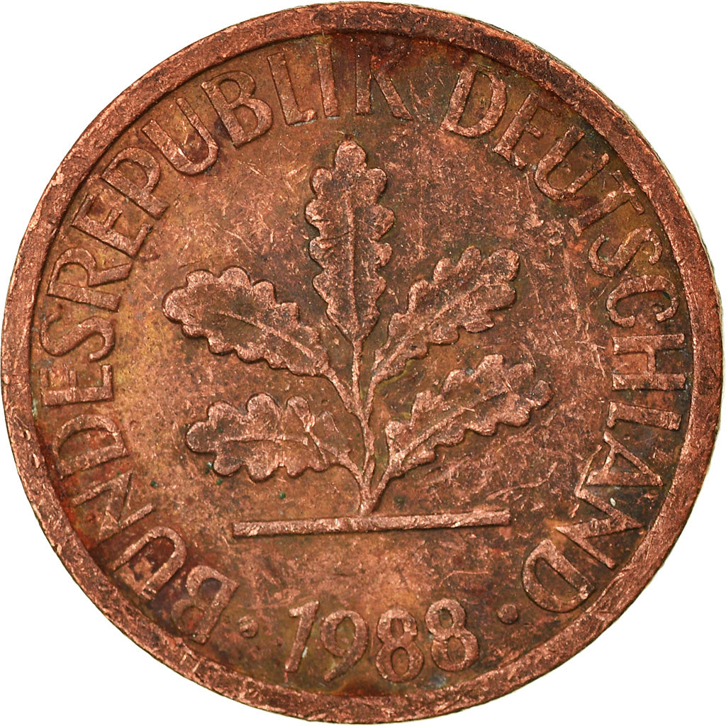 Moneta, GERMANIA - REPUBBLICA FEDERALE, Pfennig, 1988, Stuttgart, MB+, Acciaio