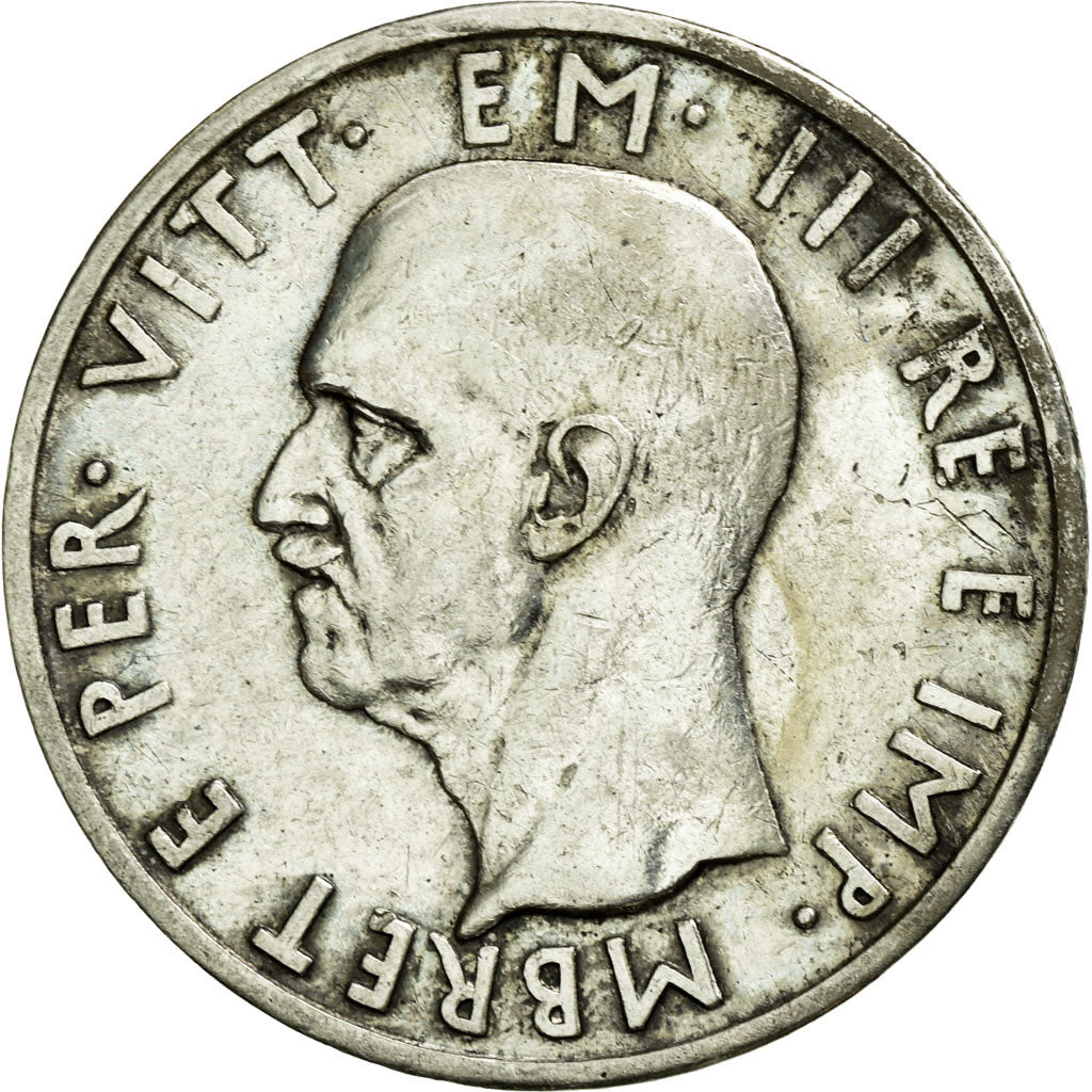 Coin, Albania, Vittorio Emanuele III, 5 Lek, 1939, Rome, AU(50-53), Silver