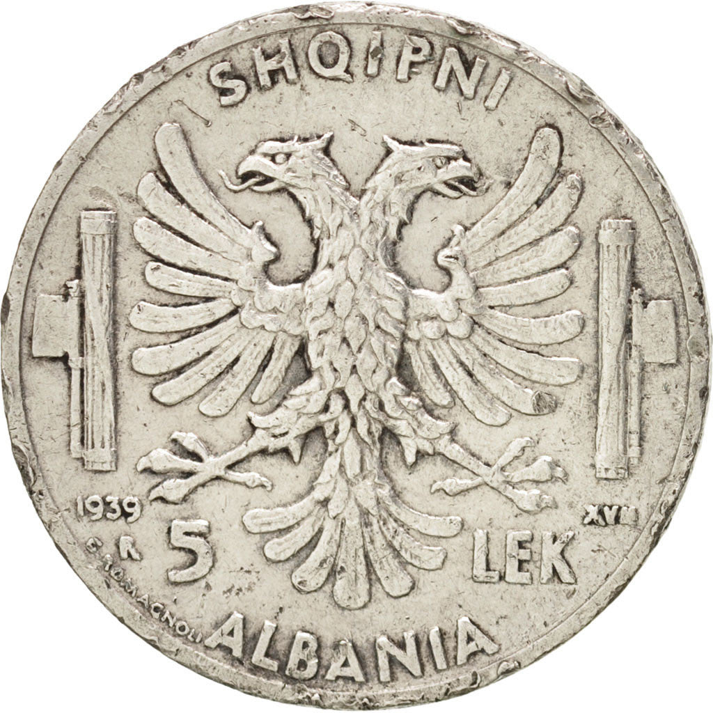 Albania, 5 Lek, 1939, Rome, KM:33, EF(40-45), Silver