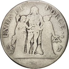 FRANCE, Union et Force, 5 Francs, 1795, Paris, KM:639.1, VF(20-25), Silver, G...