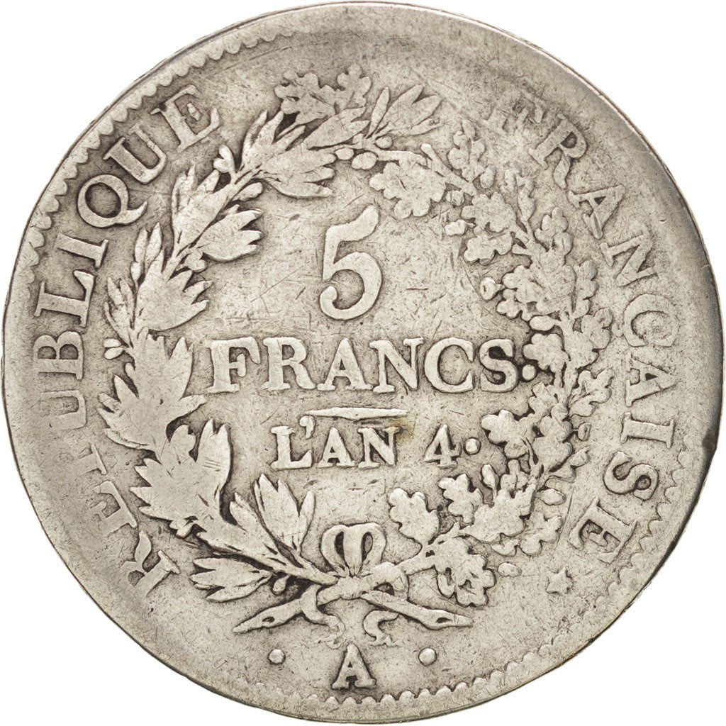 FRANCE, Union et Force, 5 Francs, 1795, Paris, KM:639.1, VF(20-25), Silver, G...