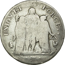 Moneda, Francia, Union et Force, 5 Francs, 1797, Paris, BC+, Plata, KM:639.1