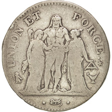 FRANCE, Union et Force, 5 Francs, 1798, Bordeaux, KM:639.5, VF(20-25), Silver...