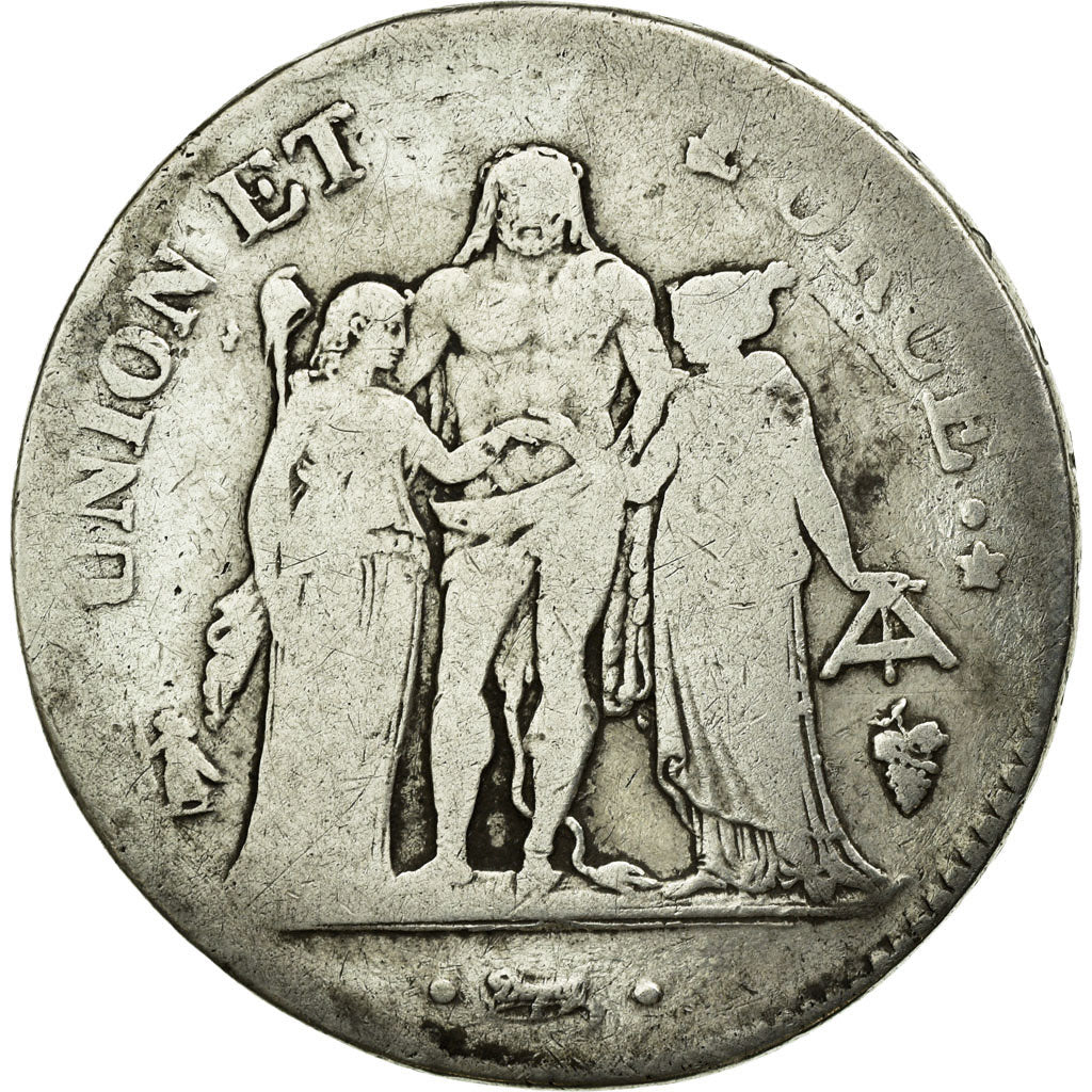 Coin, France, Union et Force, 5 Francs, 1799, Perpignan, VF(20-25), Silver